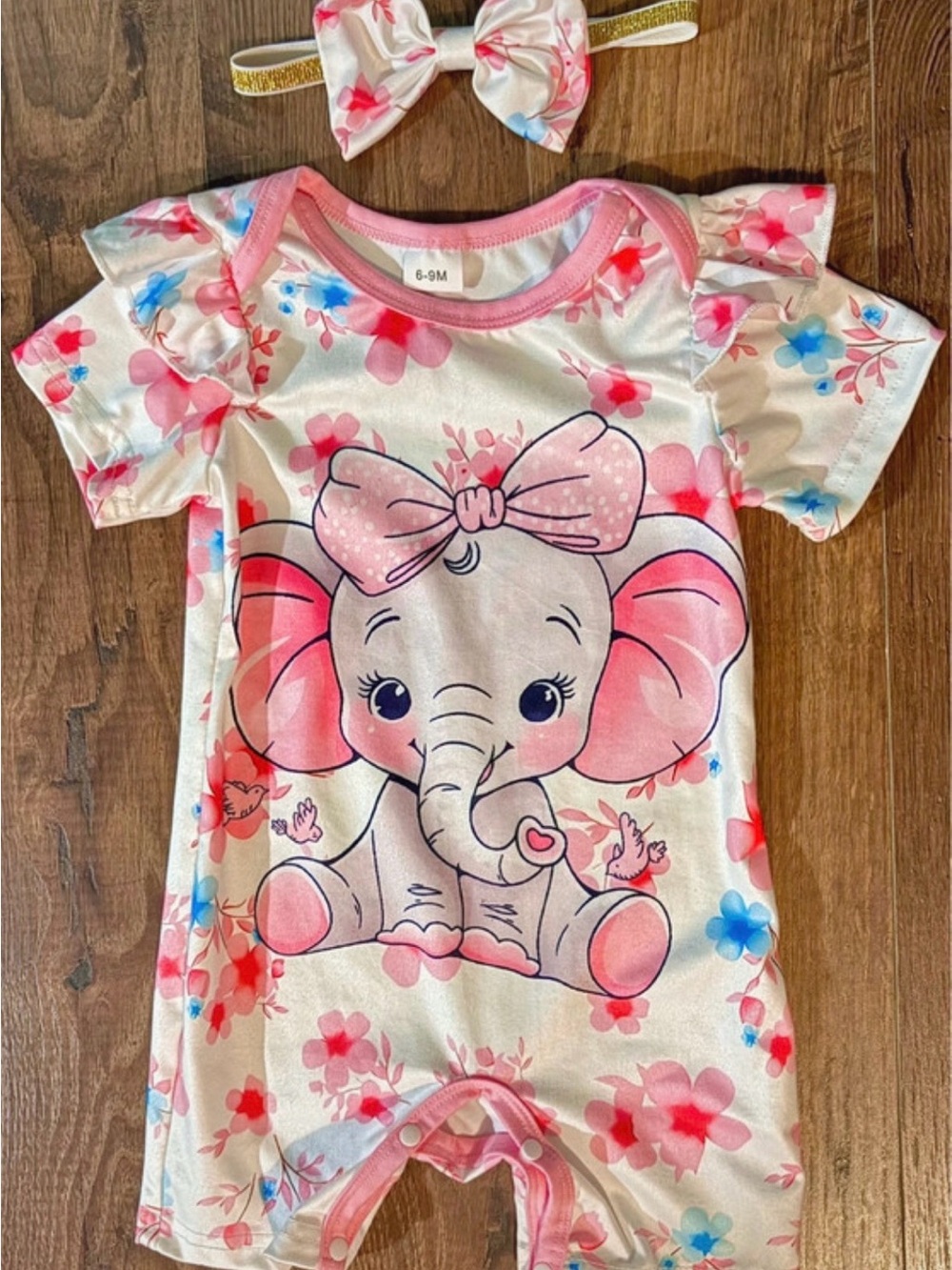 Amazon Girls Pink Floral Elephant Matching Set with Headband